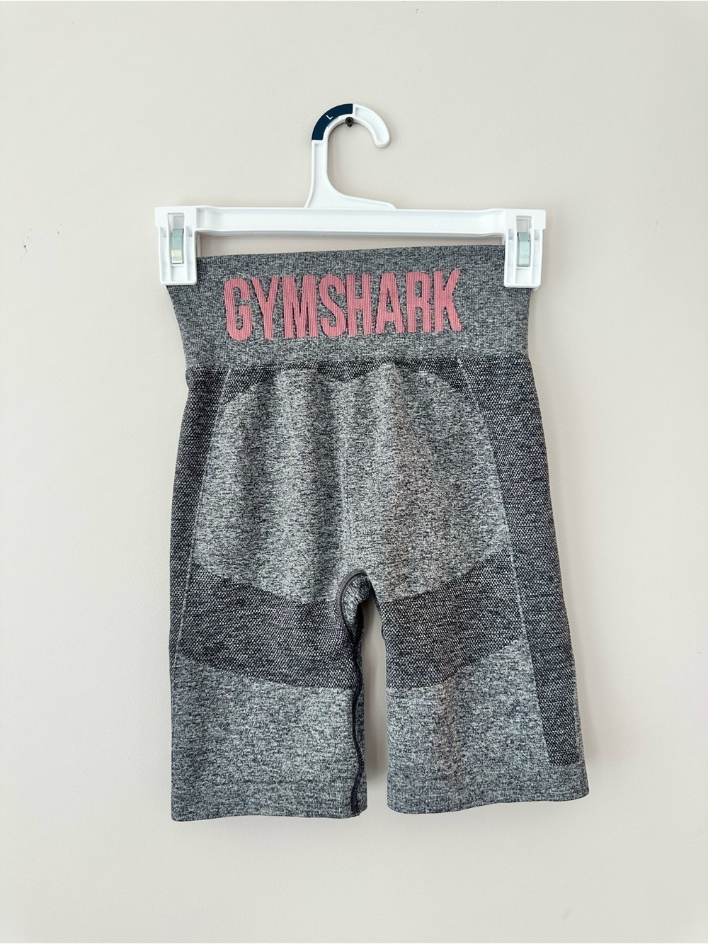 Gymshark Heather Grey High-Waisted Seamless Shorts with Pink Logo